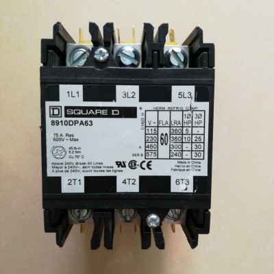 SQUARE D 8910DPA63 Air conditioning AC contactor 75A 120V60Hz/110V50Hz